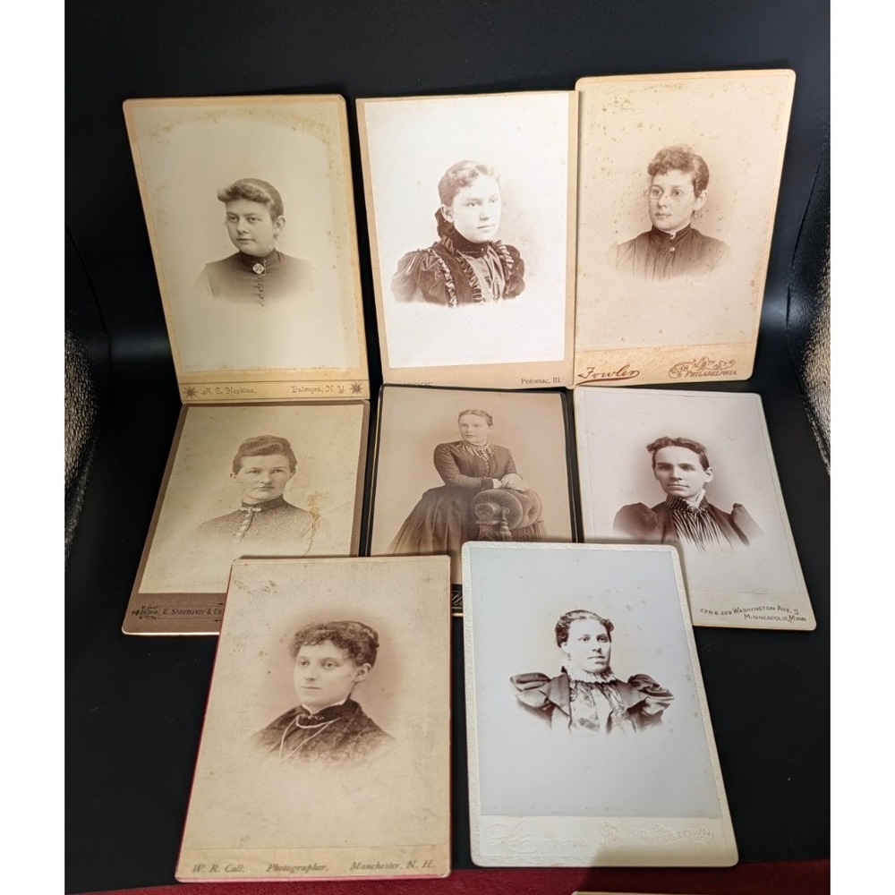 Antique Victorian Women Cabinet Card Photos 1890s Mixed Studios Fashion Lot 0f 8